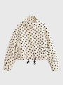 Detalle de chaqueta de forro polar crema con corazones negros y dobladillo con cordón ajustable - XS / Blanco Roto