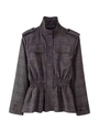 Close-up of checkered jacket featuring ruffled hem, large pockets and epaulets detailing - S / Plaid Crop Top