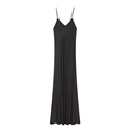 Elegante vestido maxi de satén negro con cuello en V y tirantes finos para eventos - XS / Negro