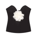 Schickes schwarzes trägerloses Schlauchoberteil für Damen mit großer weißer 3D-Blumenapplikation - XS / Schwarz