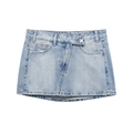 Lichtblauwe denim minirok met asymmetrische overslagtaille en gerafelde zoomrand - XS / Lichtblauw