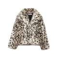 Damen-Jacke aus Kunstpelz mit Leopardenmuster und modischem breitem Reverskragen - XS / Leopardenmuster (Bildfarbe)