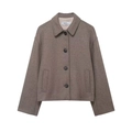 Vintage dames wollen jasje in bruingrijs kort model met minimalistische knoopsluiting - XS / tan