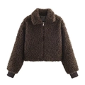 Deep brown fleece jacket with ribbed cuffs and metal zipper in flat lay display - XS / Coffee