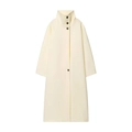 Cappotto lungo minimalista in lana bianco crema con collo alto e bottoni neri - S / Bianco Sporco