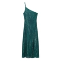 Abito monospalla elegante in paillettes verde smeraldo con spacco laterale profondo - S / Verde Pavone