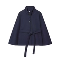 Mantella in lana blu navy con collo alto e cintura in vita in una silhouette classica a trapezio - S / Blu navy