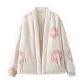 Veste matelassée blanc cassé chic avec grands imprimés floraux roses et style kimono ouvert - XS / Ivoire Fleuri