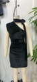 Detail of black velvet off-shoulder mini dress with side ruching and matching choker - XS / Black