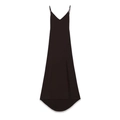 Detalle del vestido largo negro con cuello en V, abertura lateral y tirantes finos - S / Negro