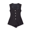 Slim fit black sleeveless romper for women with luxury crystal buttons and square neck - S / Black