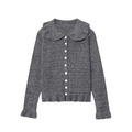 Dark grey knit cardigan with tiered ruffled cuffs and a large Peter Pan collar - S / Gray