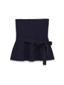Detailed view of navy blue knitted peplum tube top with tied bow belt and ruffled hem - S / Navy Blue