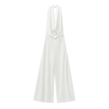 Mono blanco elegante para mujer con cuello halter, escote drapeado y pernera ancha fluida - XS / Blanco