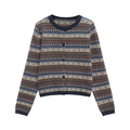 Cárdigan de punto vintage con estampado Fair Isle y jacquard geométrico de colores - S / Como se muestra