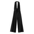 Detalle del mono negro con cuello halter, pliegues drapeados elegantes y pierna ancha - XS / Negro