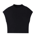 Women's black sleeveless ribbed knit vest with diagonal seam detail and high neckline - S / Black