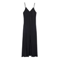 Elegantes schwarzes Satin-Midikleid mit Spaghettiträgern und Schlitz auf weißem Grund - XS / Schwarz
