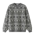 Jersey de punto de cuello redondo para mujer con patrón jacquard geométrico gris vintage - S / Gris y Verde