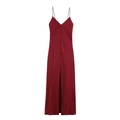Elegantes Midi-Satin-Trägerkleid in Burgunderrot mit V-Ausschnitt und hohem Beinschlitz - XS / Burgunderrot