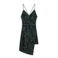 Dark green sequin mini dress with spaghetti straps and asymmetrical hemline design - S / Dark Green
