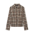 Camicia slim-fit a maniche lunghe a quadri marroni con colletto a punta per donna moderna - XS / Quadri Marroni