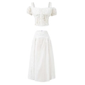White two-piece lace set with puff sleeve crop top and high-waist maxi skirt - S / Top And Bottom / White