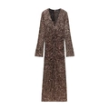 Glitzerndes bronzenes Paillettenkleid mit tiefem V-Ausschnitt und gerafften Details - S / Bronze