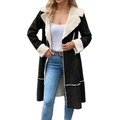 Manteau mi-long en suédine noire pour femme avec bordure en peau de mouton et doublure polaire - S / Noir