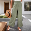 Pantalon large taille haute vert olive avec taille élastique froncée et tissu texturé - S / Vert Menthe