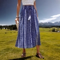 Gonna lunga boho con stampa blu e bianca, vita alta con coulisse a nappa ed elastico in vita - S / Blu Notte