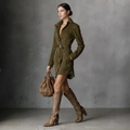 Army green suede midi dress with lapels, waist belt and classic button-down pockets - XS / Olive Green