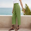 Summer high-waisted grass green wide leg beach pants with elastic waist and drawstrings - Green