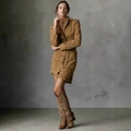 Brown suede long-sleeved midi dress with single-breasted buttons and vintage cowboy boots - XS / Dark Khaki