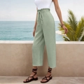 Pantalón playero verde salvia de cintura alta con cordón ajustable y pierna ancha - XS / Verde Menta