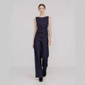 Conjunto de rayas azul marino para mujer con top asimétrico sin mangas y pantalón ancho - S / Top Y Pantalón / Azul Marino