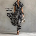 Abito a camicia a maniche corte a righe verticali bianche e nere con gonna ampia - XS / Strisce Bianche e Nere