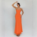 Elegant bright orange bodycon maxi dress with hollow out straps and double layer fabric - XS / Orange