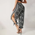 Pantaloni a gamba larga con stampa paisley, vita alta e spacchi laterali con fiocco - S / Paisley Bianco e Nero