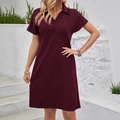 Elegante abito Polo bordeaux a maniche corte con texture a nido d'ape e taglio dritto - S / Borgogna