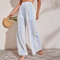 High waist pleated wide-leg trousers featuring a blue and white abstract marble print - S / Blue White Print