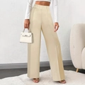 Pantaloni a gamba larga beige da donna a vita alta con piega centrale e vestibilità comoda - S / Albicocca