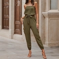 Olivgrüner trägerloser Jumpsuit mit Kordelzug an der Taille und Cargo-Taschen-Stil - S / Armeegrün