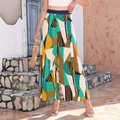 Pantalon large taille haute pour femme avec imprimé géométrique et taille élastique - S / Arc-en-ciel