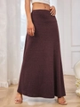Elegant high-waisted burgundy A-line knitted maxi skirt in a minimalist style - M / Burgundy