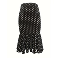 Elegante gonna a vita alta a pois bianchi e neri con bottoni decorativi e orlo a sirena - XXL / Polka Dot Nero