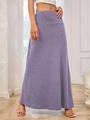 Chic purple knitted high-waisted maxi skirt with elegant draping and textured fabric - S / Purple