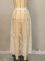 Elegant white lace gothic maxi skirt with floral patterns and sheer high waist design - M / White (Without Panties)