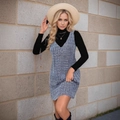 Conjunto de dos piezas para mujer con vestido de tweed azul sin mangas y cuello alto - Talla S / Azul
