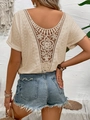 T-shirt en maille beige bohème avec dentelle crochetée complexe dans le dos ouvert - S / Hauts / Abricot
